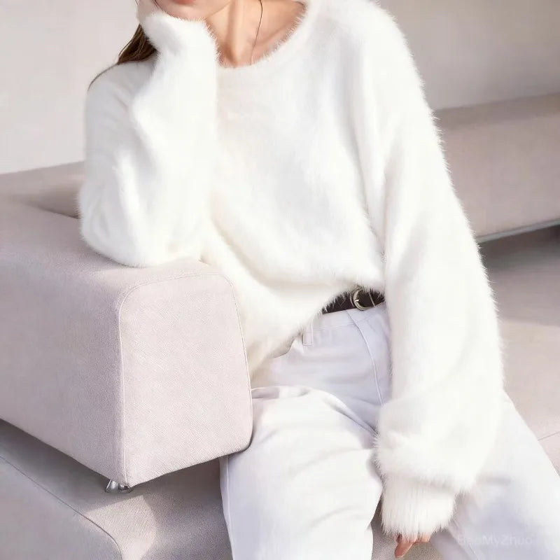 2025 Womens Thick Knitted Sweater Loose Fit Idle Style Pullover Half Polo Turtleneck Versatile Winter Top