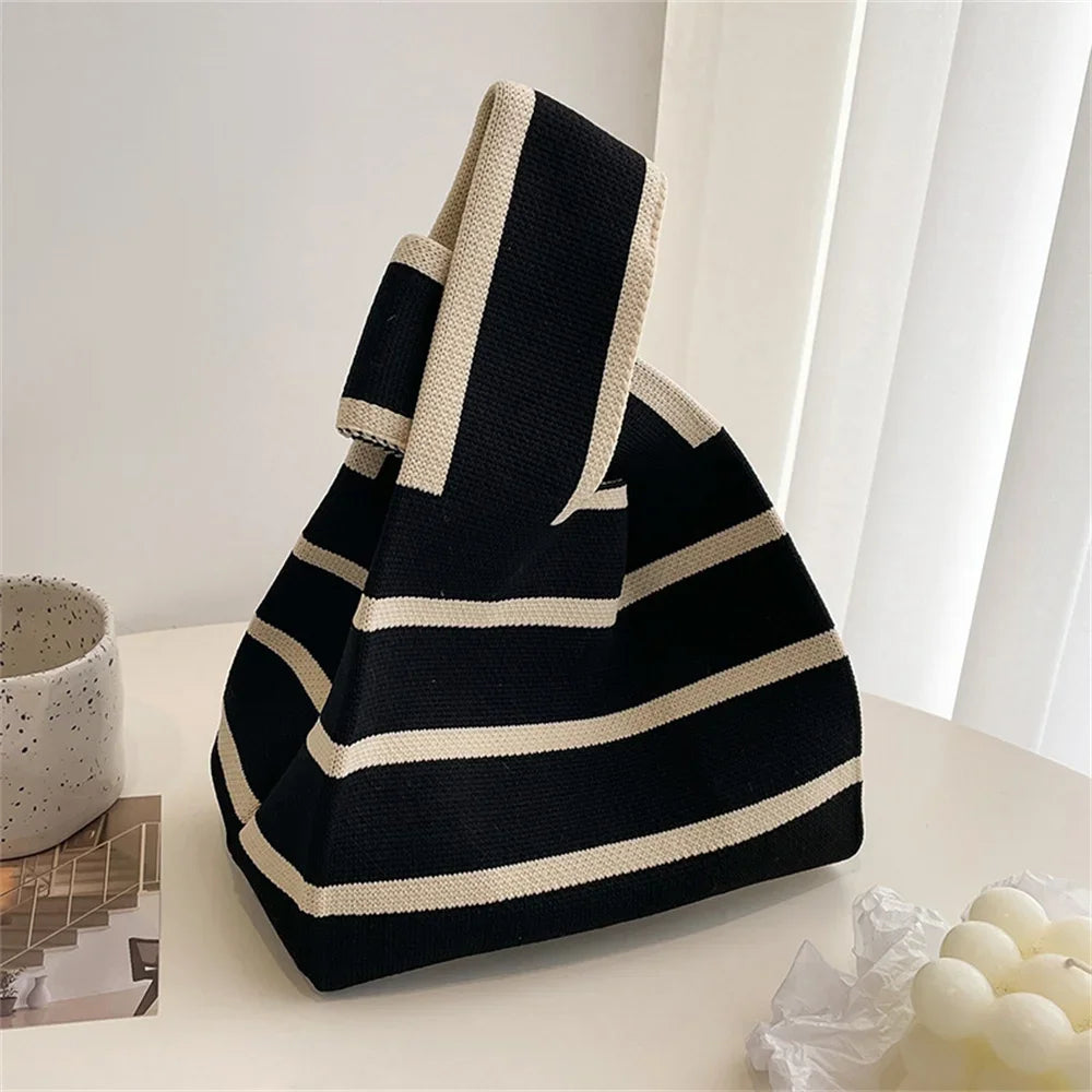 New Wide Striped Reusable Small Tote Bags