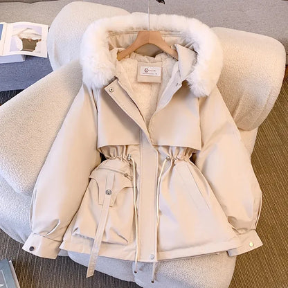 Fur Hooded Slim Long Parka For Women