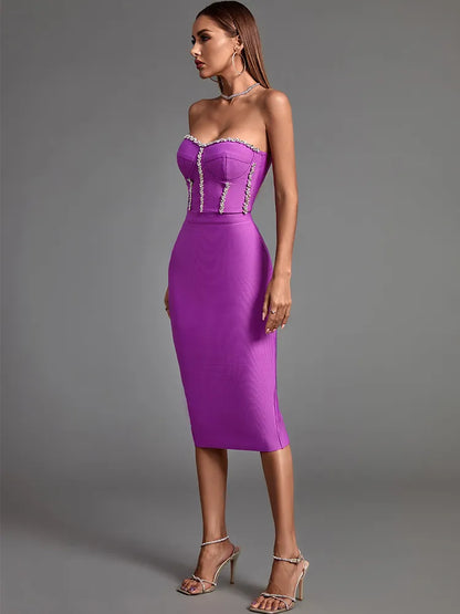 Crystal Edge Strapless Sexy New Womens Midi Bodycon Dress