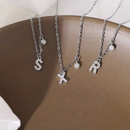 925 Sterling Silver Letter Shiny Zircon Necklace