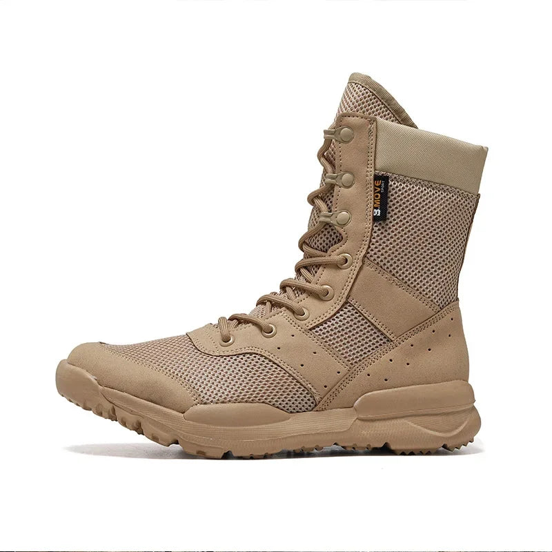 Summer Breathable Desert Hiking Boots Mens High Top Outdoor Mountaineering Light Tactical Boots Fashion Mesh Motorcycle Boots