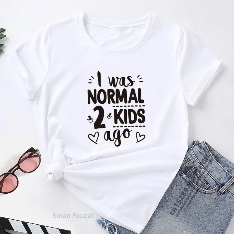 I Was Normal 4 Kids Ago T Shirt Funny Mom Life Casual Graphic Tee Cute Letter Print Tired Mom Shirt