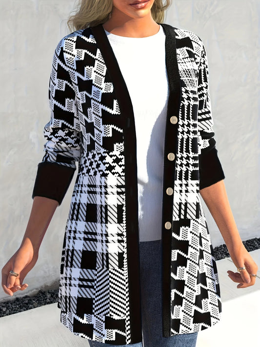 Geometric Sleeve Design Thick Blue Cardigan Sweater