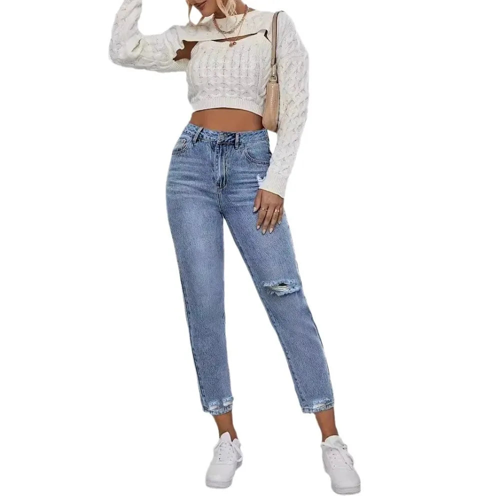 Casual Ripped Stretch Blue Jeans