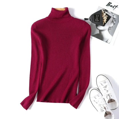 2025 Autumn Winter Women S Thick Ribbed Knitted Turtleneck Sweater Slim Fit Long Sleeve Pullover Soft Warm