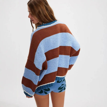 Oversized Striped Knit Sweater for Beach Club Sunsets