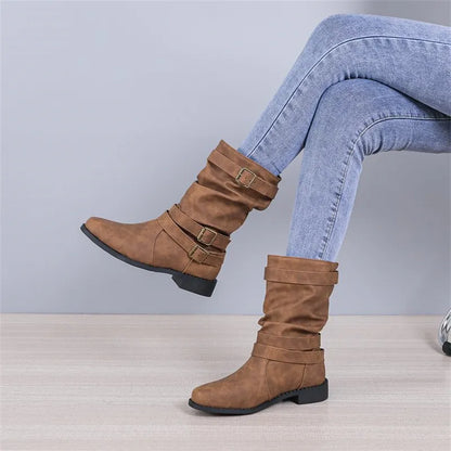 Buckle Decoration Slip on Comfortable Simple Winter Boots For Women