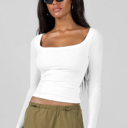 2025 Spring New Sexy Knitted Square Collar Lace Up Spliced Solid Color Long Sleeve Slim Women S Super Short Shirt