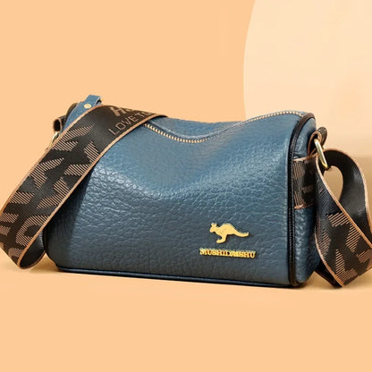 Casual Blue Textured Leather Cylinder Bag