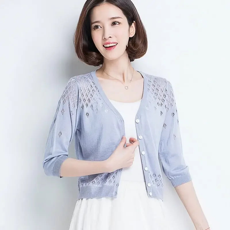 Thin Ice Silk V Neck Long Sleeve Cardigan