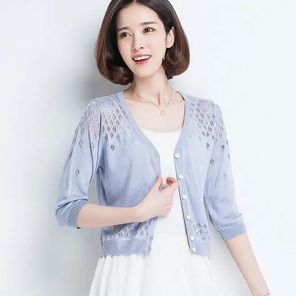 Thin Ice Silk V Neck Long Sleeve Cardigan
