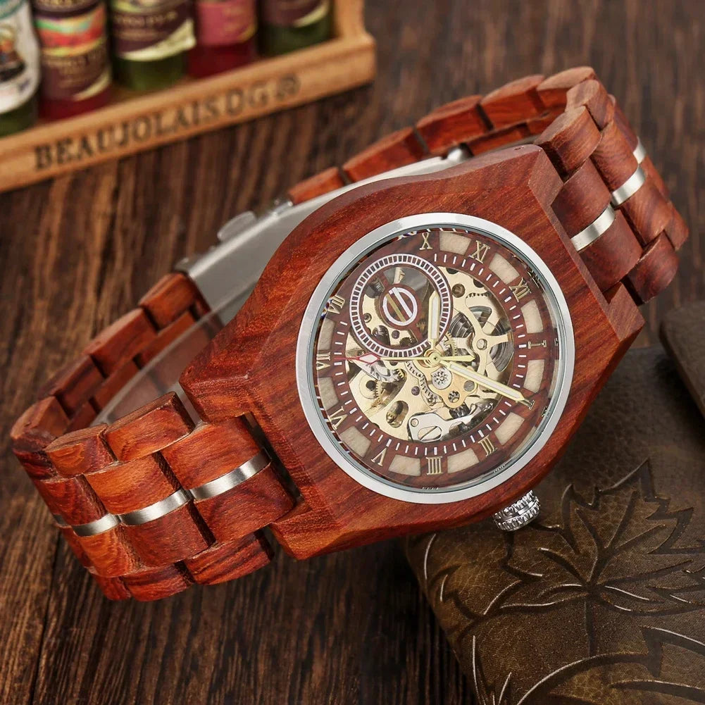 Mens Stylish Wooden Military Type Three Mini Display Watches