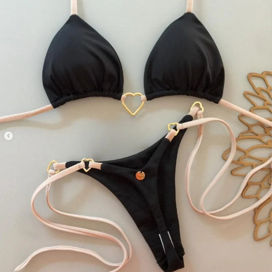 Sexy Simple Solid Women Halter Bikini Set