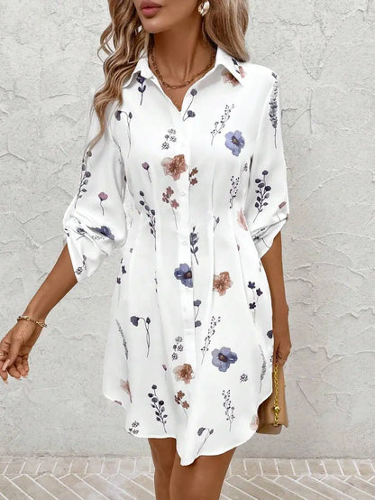 Women’s Floral Shirt Dress – Casual Mini Summer Vacation Dress