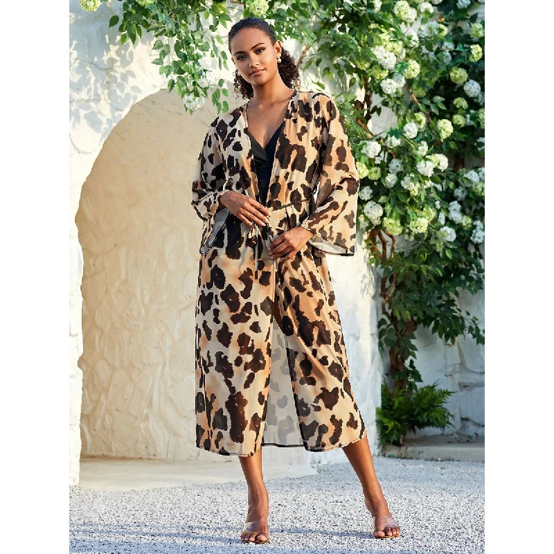 Mediterranean Resort Vibes - Elegant Leopard Kimono Cover Up