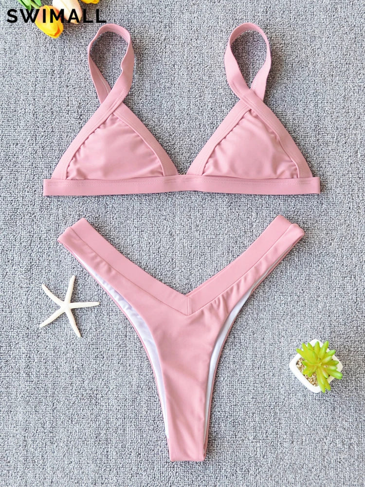 Minimalist Dusty Pink V-Cut Bikini Beach Day Aesthetic