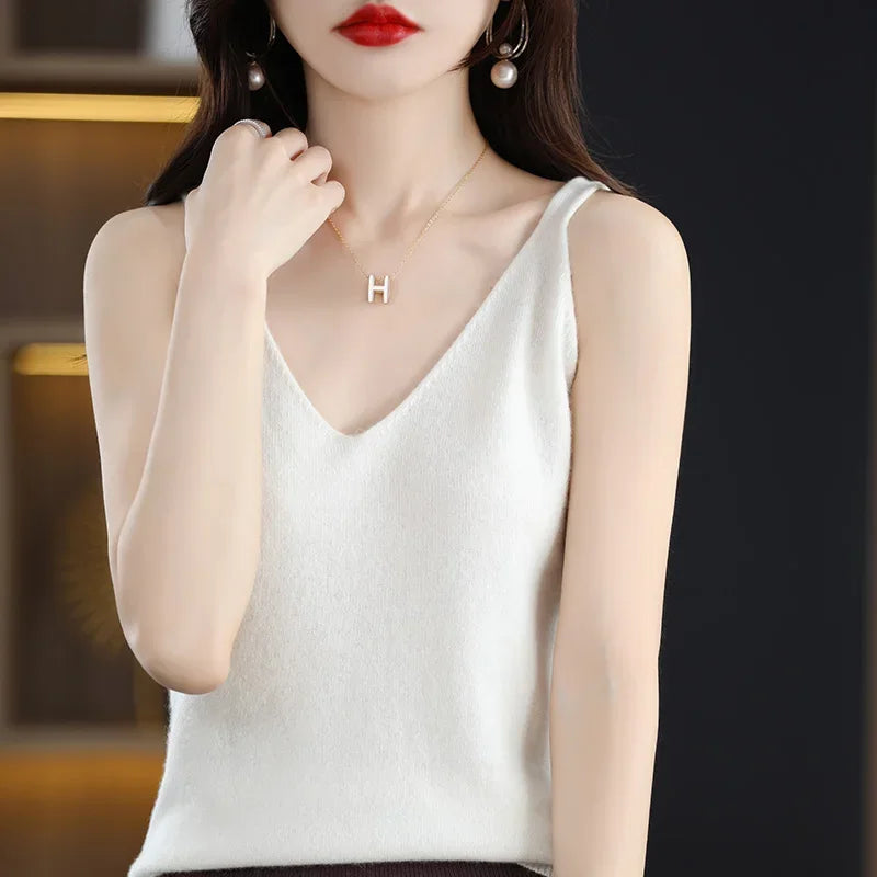 Spring Summer Ladies V Neck Sweater Solid Color Half Sleeved Pullover Thin Casual Knitwear Soft Bottoming Top
