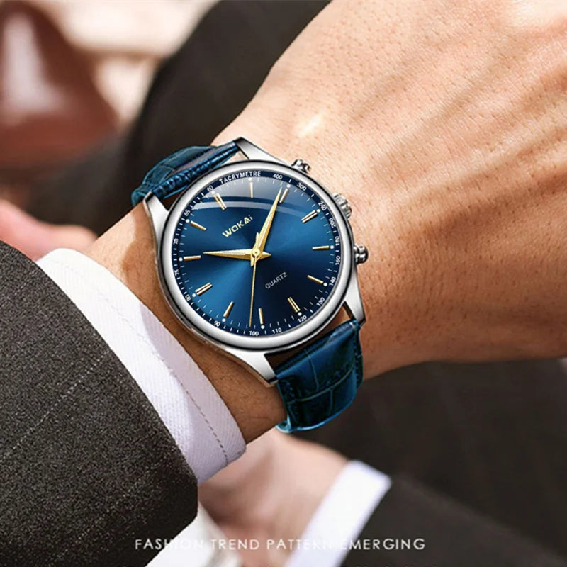 Mens Leather Strap Quartz Analog Watch