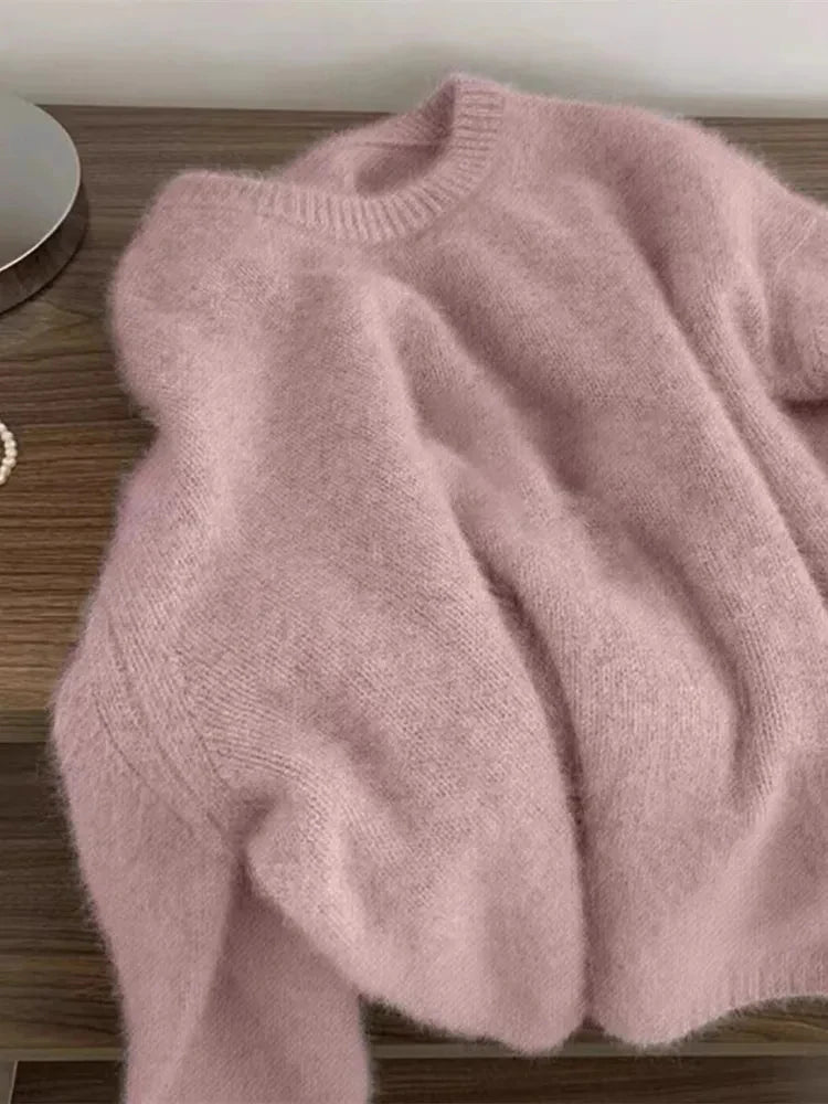 Autumn Winter Hot Sale New Acrylic Loose Drop Shoulder Round Neck Color Matching Long Sleeve Knitted Sweater For Women