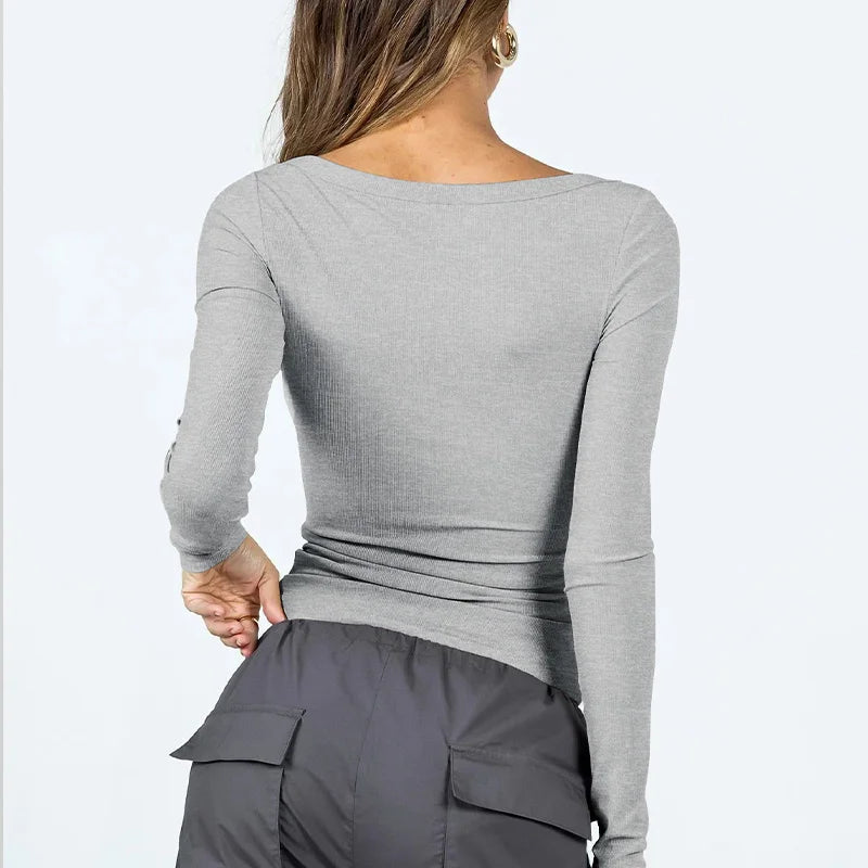 2025 Spring New Sexy Knitted Square Collar Lace Up Spliced Solid Color Long Sleeve Slim Women S Super Short Shirt