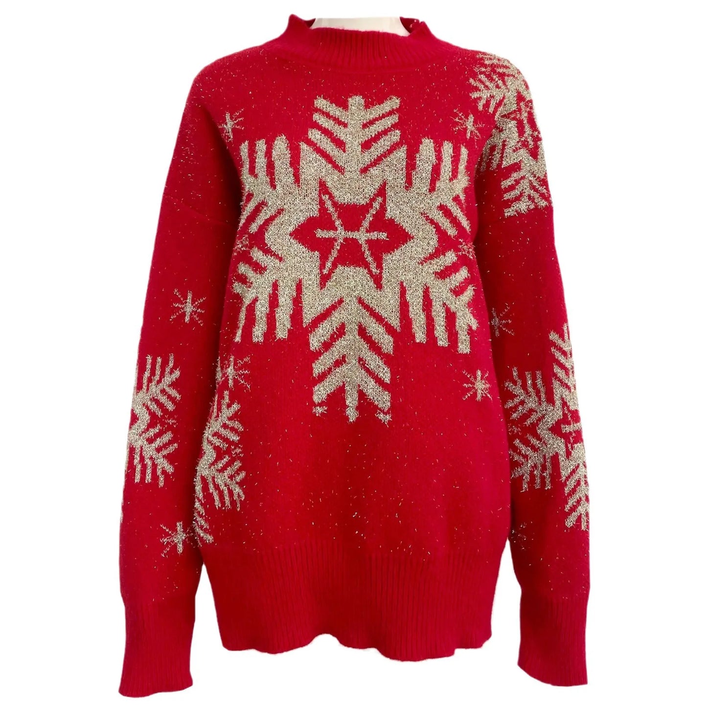 Christmas Knit Sweater Elegant Snowflake Deer Pattern