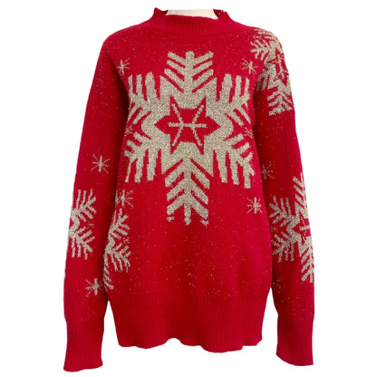 Christmas Knit Sweater Elegant Snowflake Deer Pattern