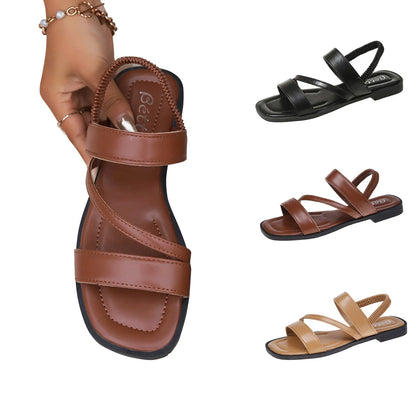 Womens Roman Sandals Open Toe Pointed Leather Black Heels For Summer 2025 Outdoor Leisure Sandals