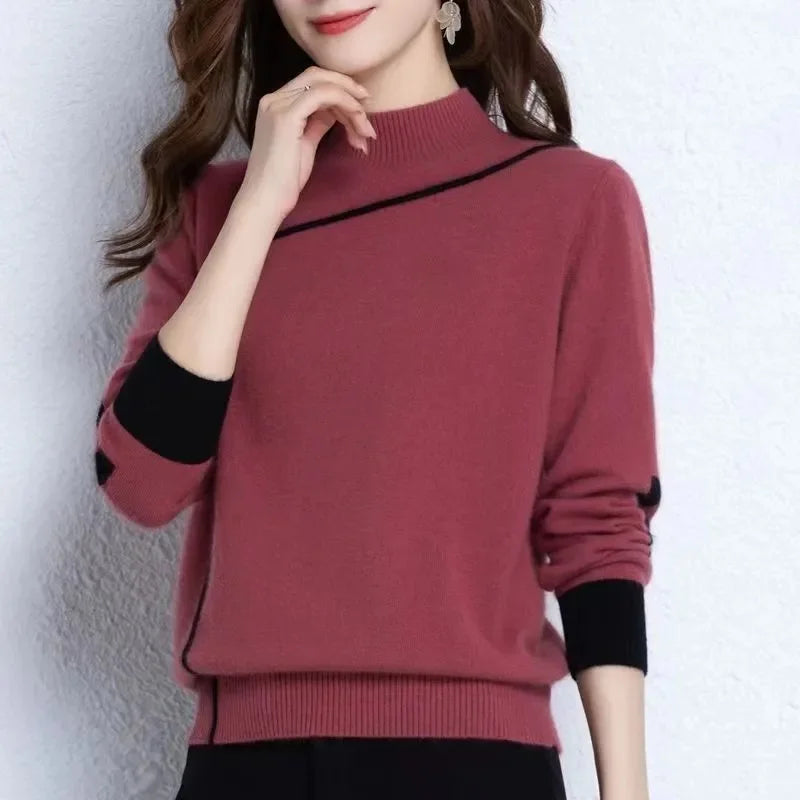 New Korean Turtleneck Knitted Sweater For Women Vintage Warm Twist Loose Pullover Jumper Sueter Mujer