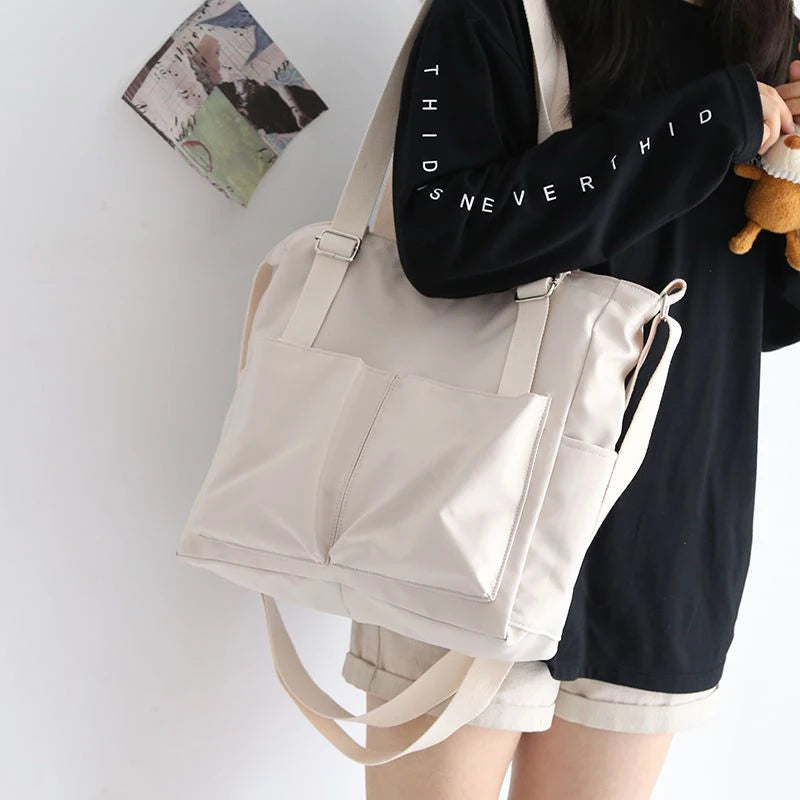 Women S Shopper Bag Simple Fashion Zipper Handbag Waterproof Nylon Crossbody Large Capacity Tote Shoulder Bag