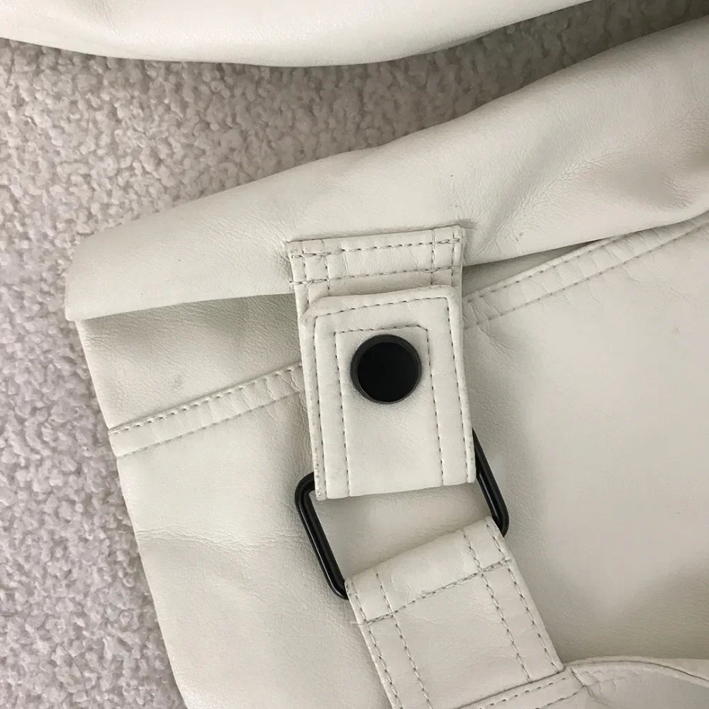 2025 New Womens Black Faux Leather Bomber Jacket Button Up Short Coat Turn Down Collar Moto Biker Style For Spring Autumn