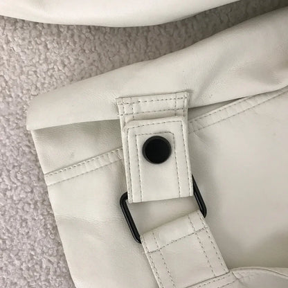 2025 New Womens Black Faux Leather Bomber Jacket Button Up Short Coat Turn Down Collar Moto Biker Style For Spring Autumn