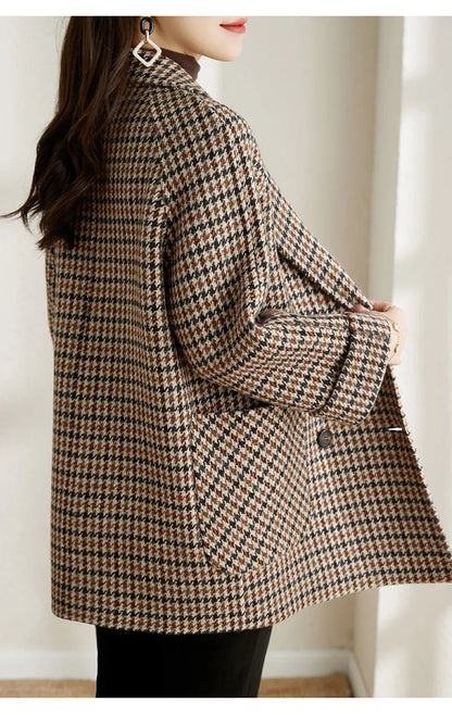 Double Breasted Woolen Luxury Plaid Coats