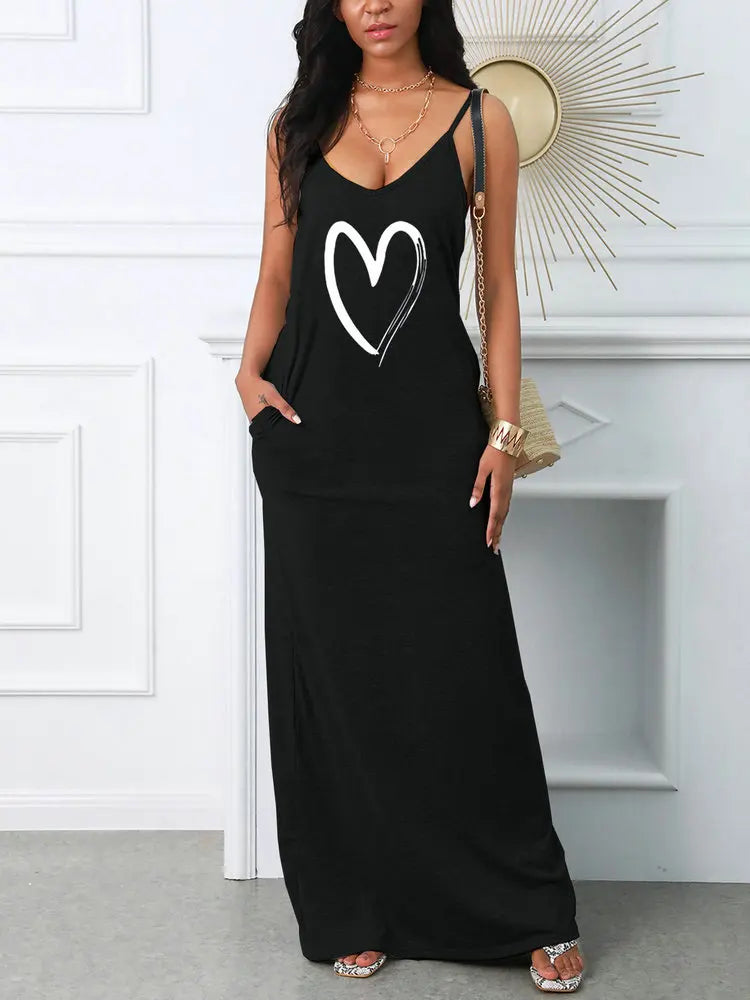 Edgy Black Graphic Maxi Dress for an Effortless Casual Street Style