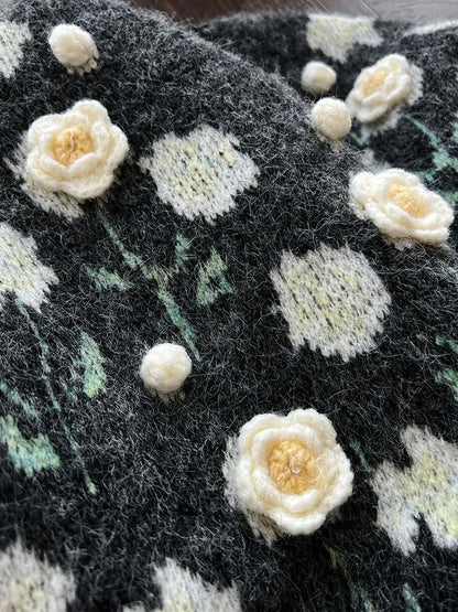 Floral Embroidered Knit Cardigan – Autumn Casual Sweater for Women