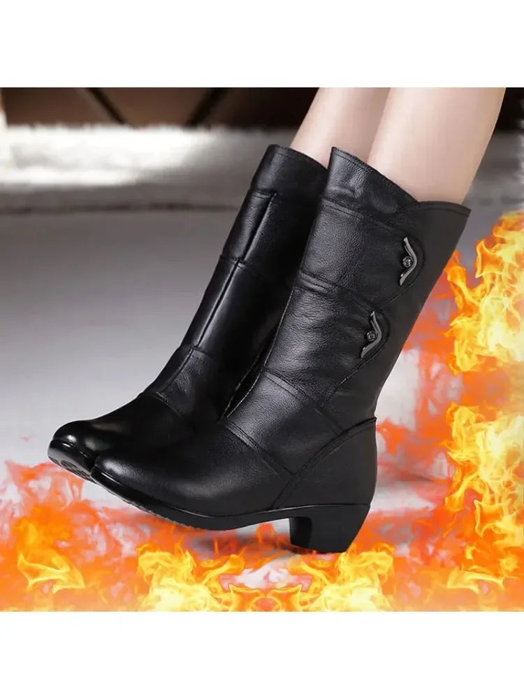 2025 New Arrival Winter High Boots Genuine Leather Thick Plush Warm Snow Boots For Women