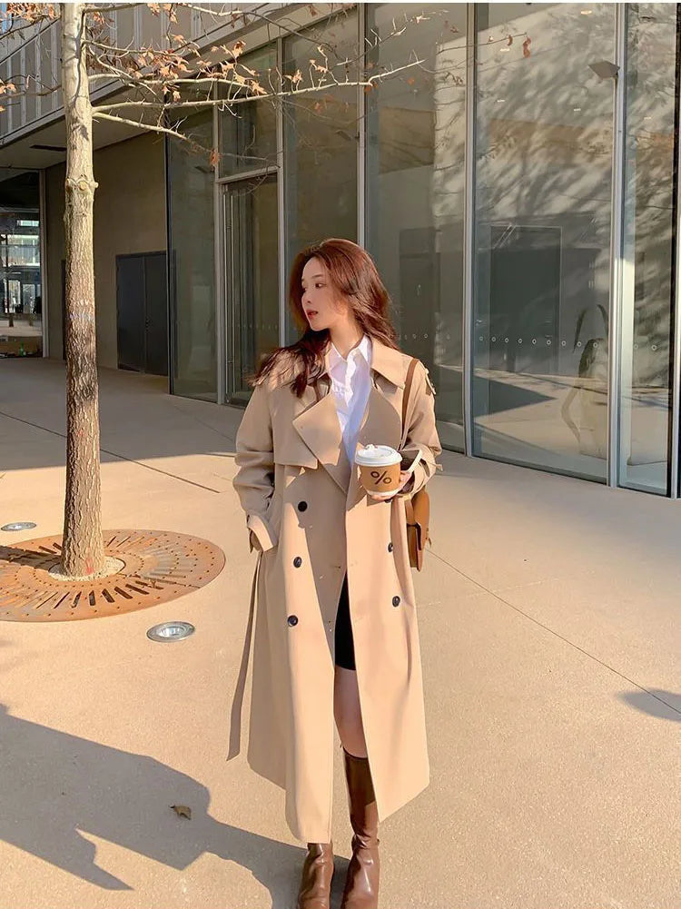 Womens Oversize Long Single Breasted Trench Coat