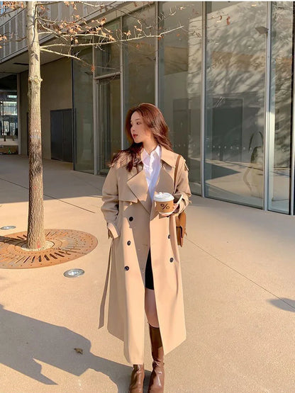 Womens Oversize Long Single Breasted Trench Coat