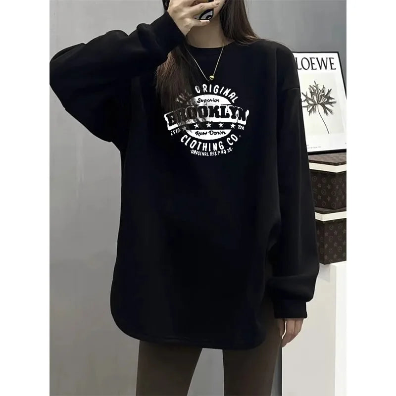 2025 Womens Hoodies Office Lady Loose Coat Korean Fashion Letter Printed Pullover Y2k Spring Sweatshirts
