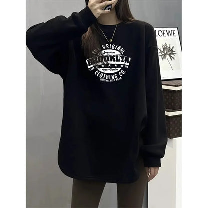 2025 Womens Hoodies Office Lady Loose Coat Korean Fashion Letter Printed Pullover Y2k Spring Sweatshirts
