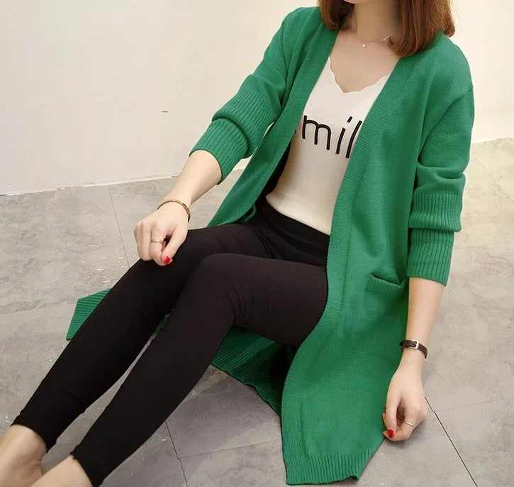 V-Neck Long Knit Cardigan for Women – 2025 Y2K Harajuku Style