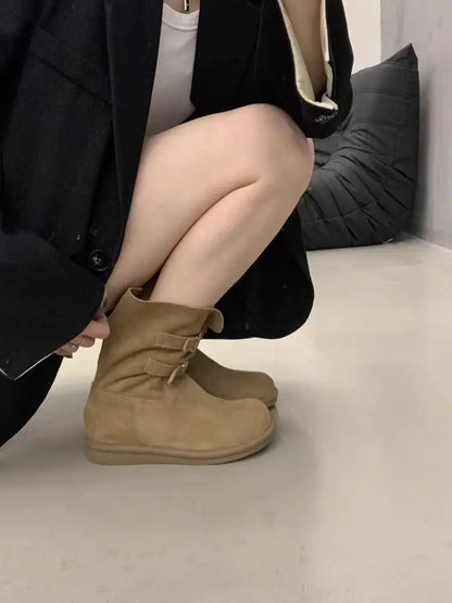 Buckle Decoration Slip On Comfortable Simple Winter Boots For Women