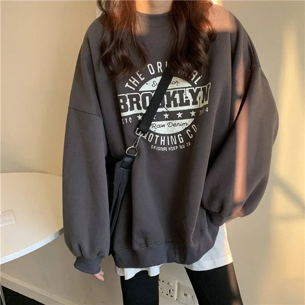 2025 Womens Hoodies Office Lady Loose Coat Korean Fashion Letter Printed Pullover Y2k Spring Sweatshirts
