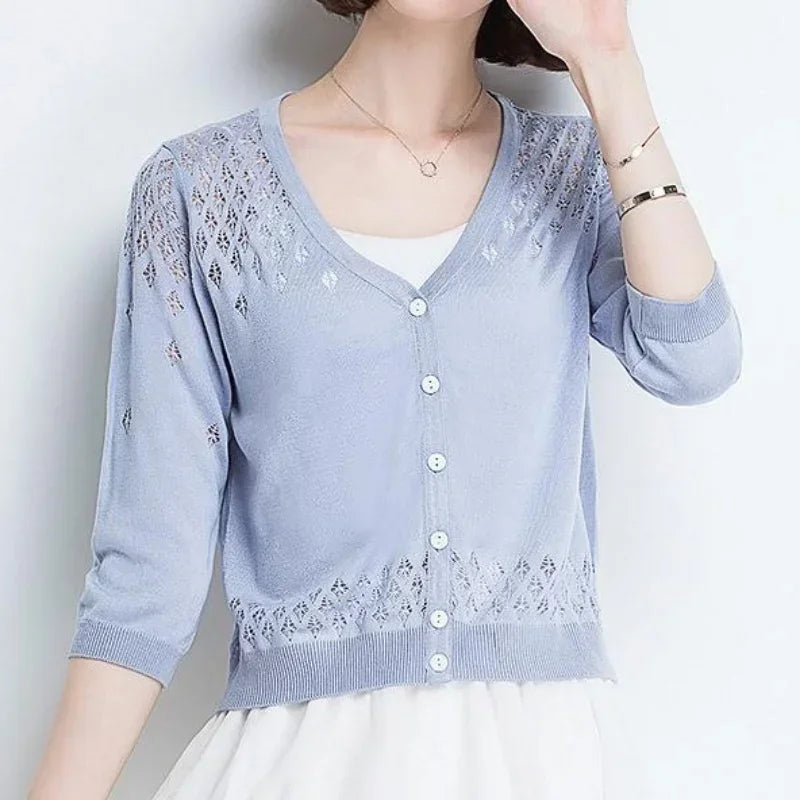 Thin Ice Silk V Neck Long Sleeve Cardigan