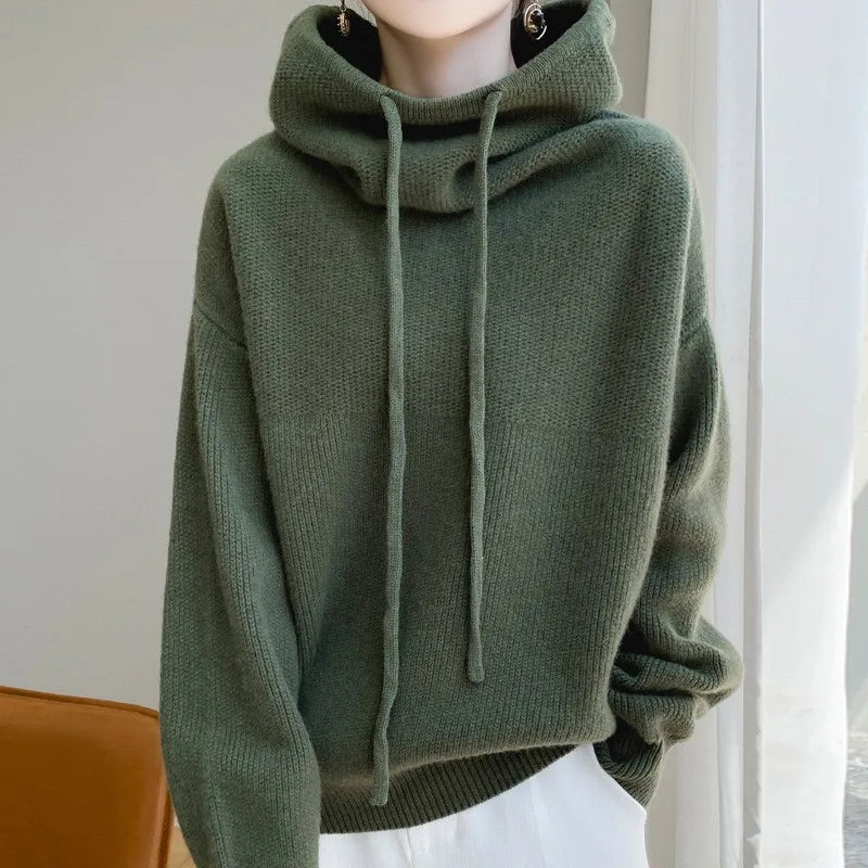 High Neck Hooded Sweatshirt Dress Chic Office Pullover For Women