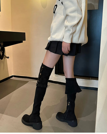 2025 Over-the-Knee Cowboy Boots for Women | Designer Winter Platform Shoes, Fur Suede Wedges, Thigh-High Motorcycle Boots