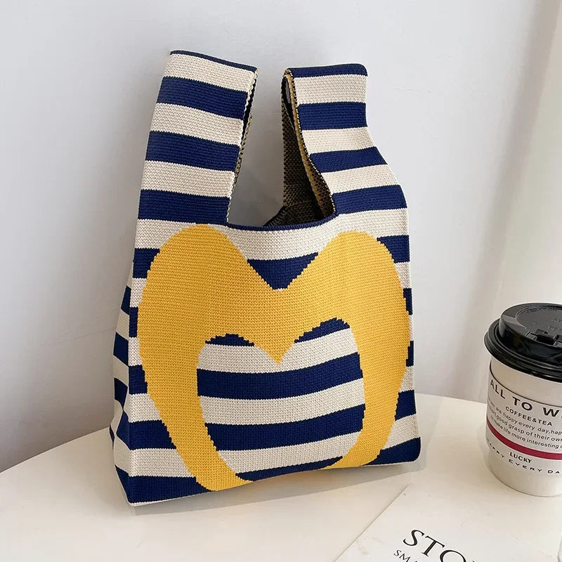 New Wide Striped Reusable Small Tote Bags