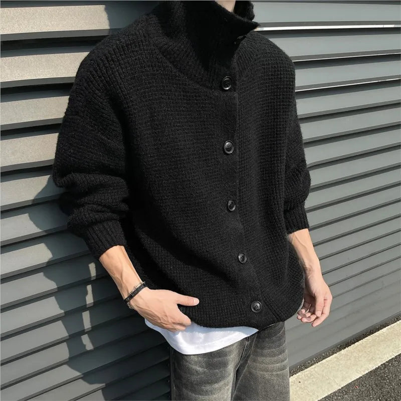 Stand Collar Double Breasted Mens Knitted Cardigan Sweaters