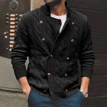 Fashion Sweater Cardigan for Men – Double-Breasted Long Sleeve Knitting Coat, Turtleneck Streetwear for Autumn/Winter