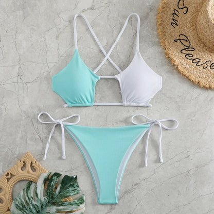 Elegant Black Lace-Up Ribbon Detail Bikini Aesthetic
